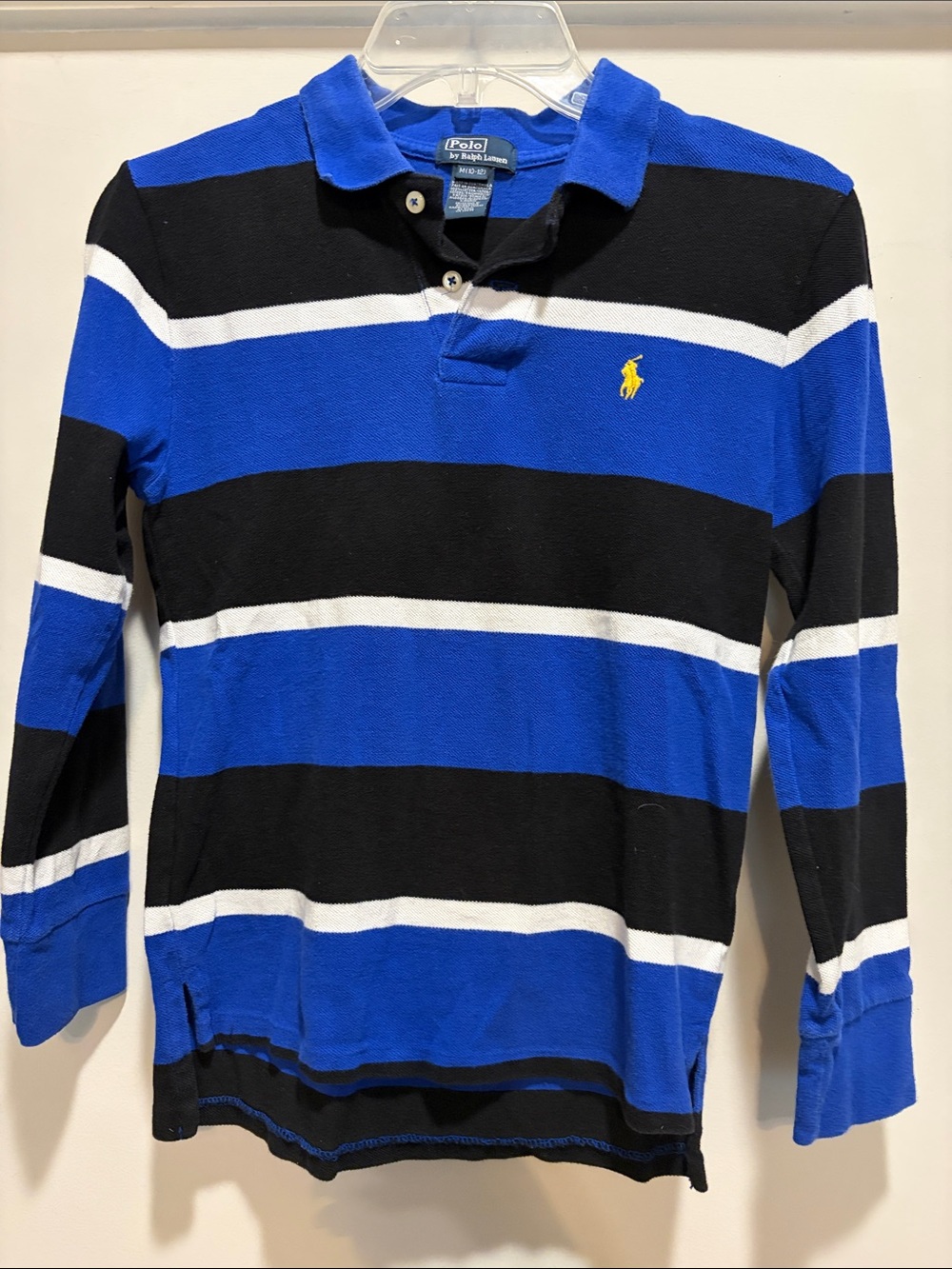 Polo by Ralph Lauren Royal Blue, Black & White Striped Long-Sleeve Polo